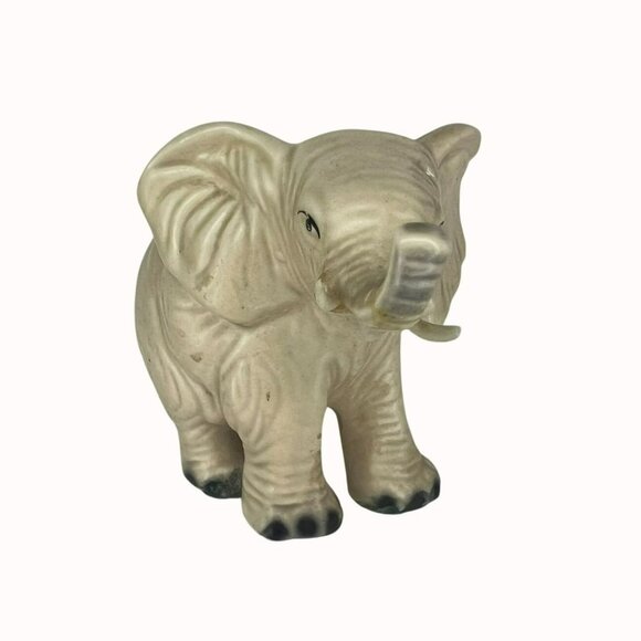 Vintage Ceramic Miniature Elephant with Tusks Figurine Handmade In Mexico - Picture 1 of 6